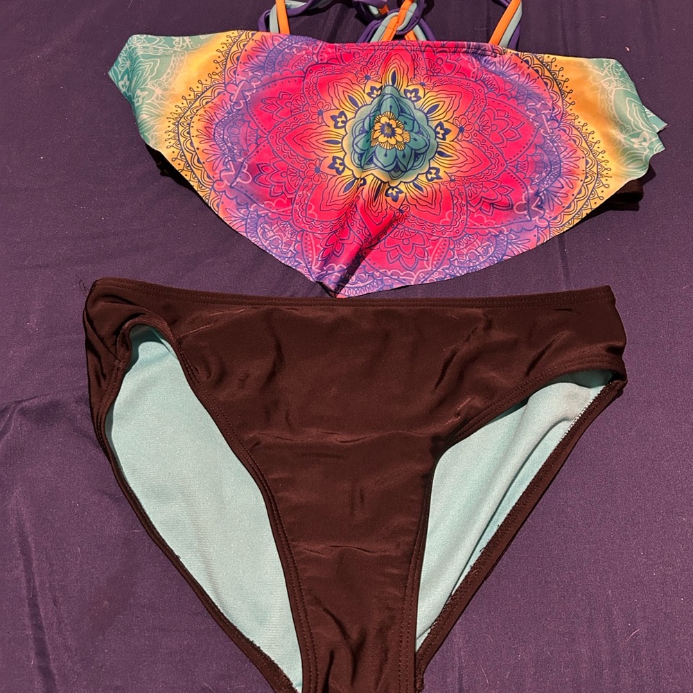 Girls Turquoise and Black Swimwear size Large 10/12
